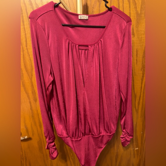 Free People Intimately Kaya Long Sleeve Cutout Bodysuit Size XL Color Fuchsia - Picture 5 of 13